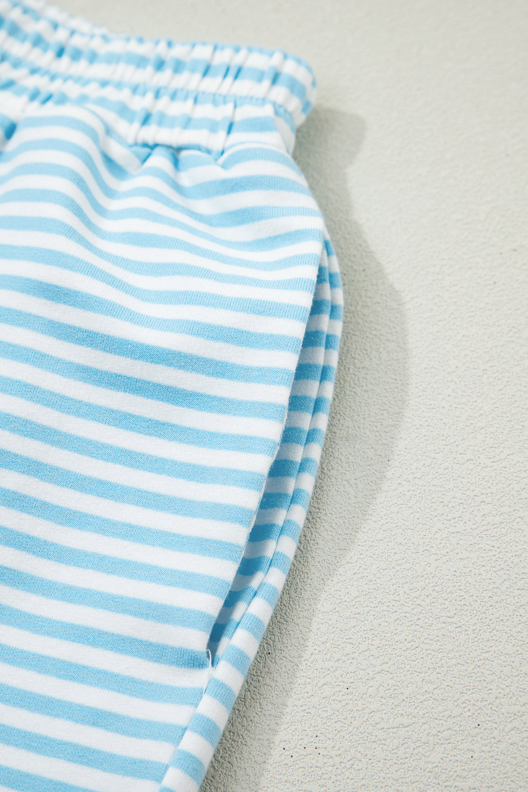 Sky Blue Stripe Oversize Mock Neck Sweatshirt and Shorts Set
