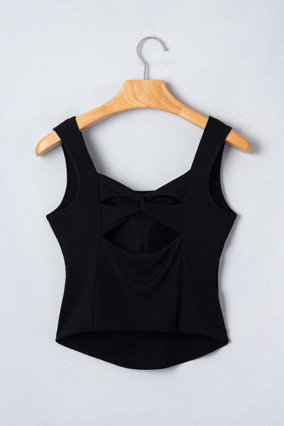 Black Twisted Cross Back Sleeveless U Neck Bra Insert Tank Top