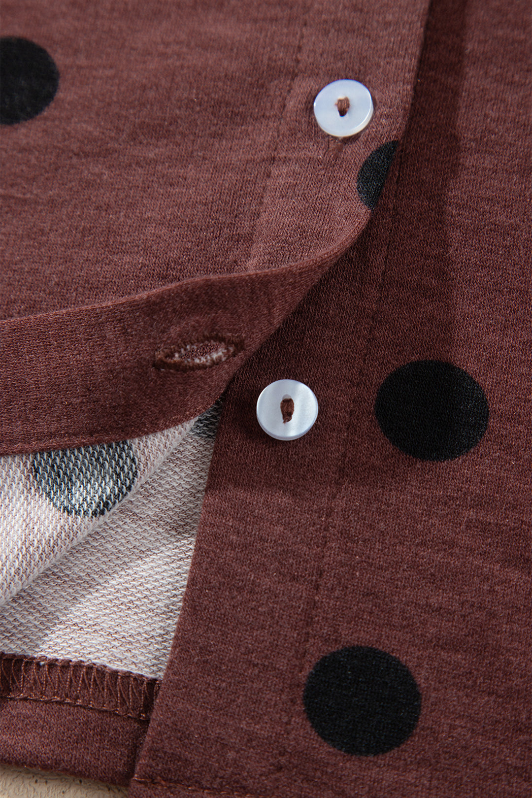 Brown Polka Dot Button Front Long Sleeve Casual Shirt