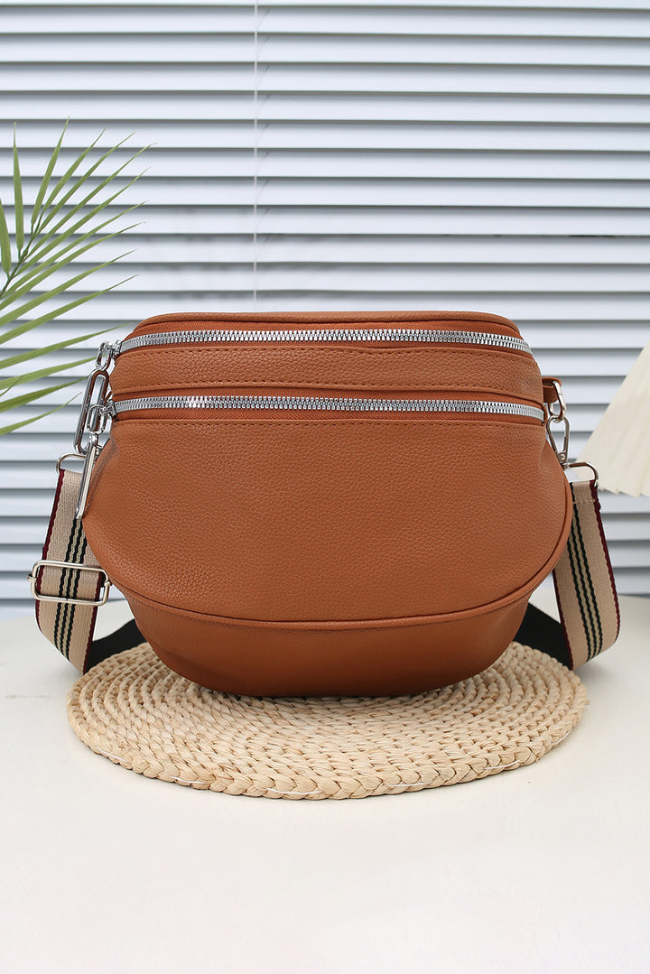 PU Leather Double Zipper Crossbody Bag