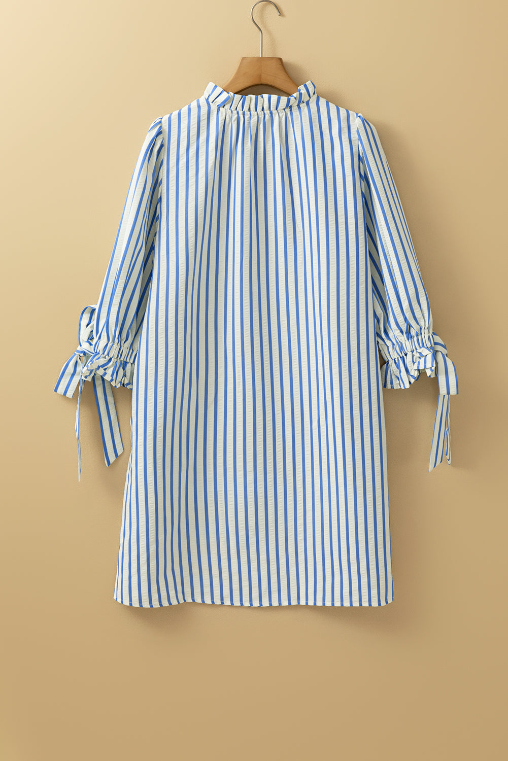 Sky Blue Stripe Knotted Bracelet Sleeve Shift Mini Dress