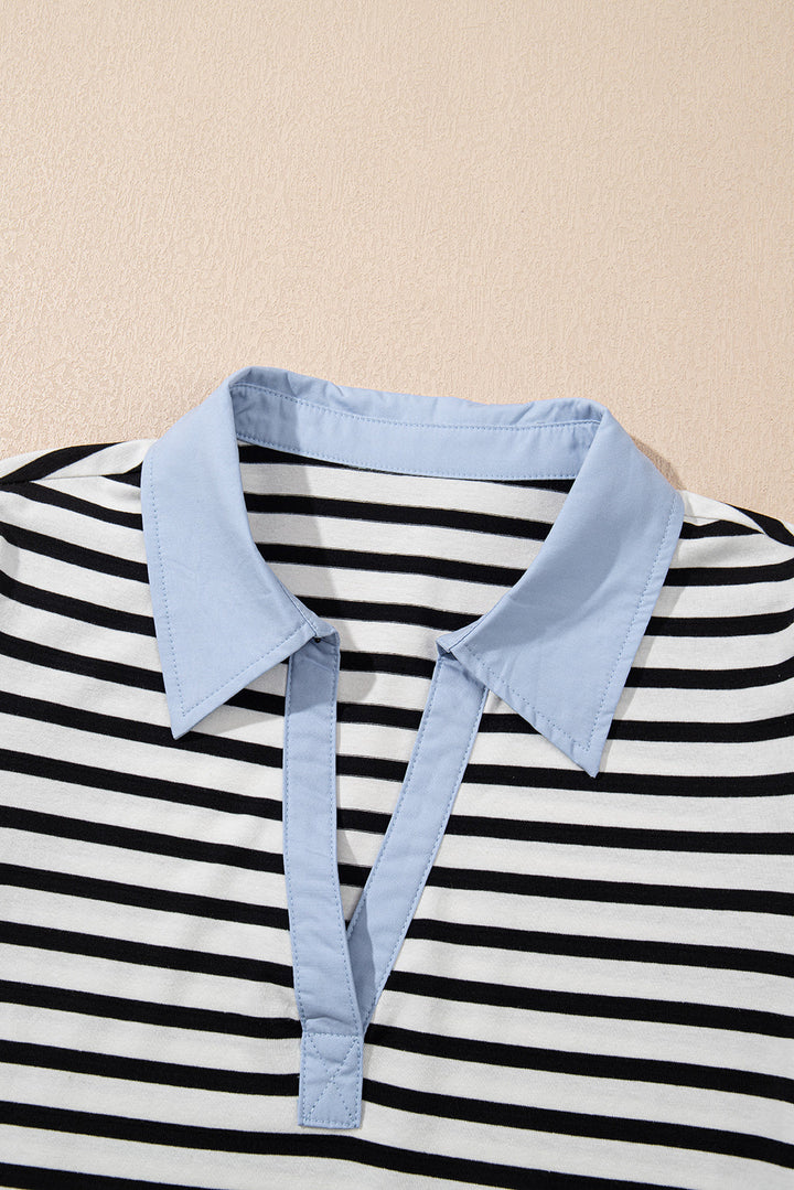 contrast v neck collared puff sleeve t shirt mini dress with pockets