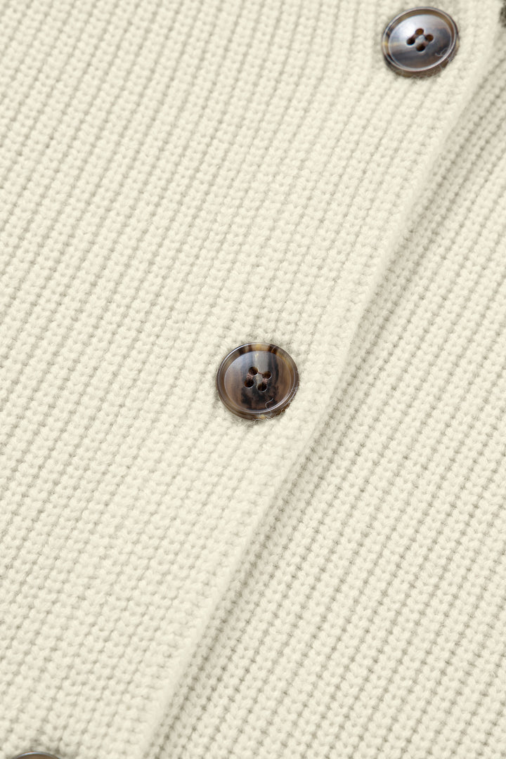 White Color Block Ribbed Knit Button Down Sweater Cardigan