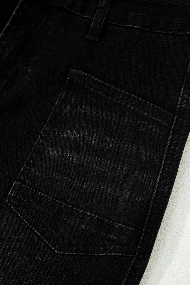 Black Frayed Cropped Barrel Jeans