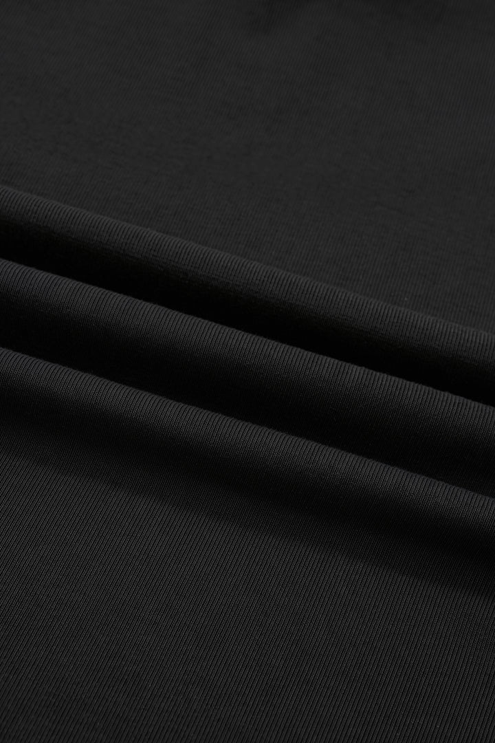 Black Color Block Drape V Neck Pleated Long Sleeve Top