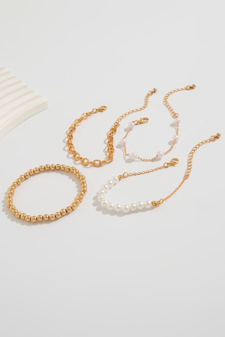 Plated Chain Beaded 4 Pcs Bracelet Set