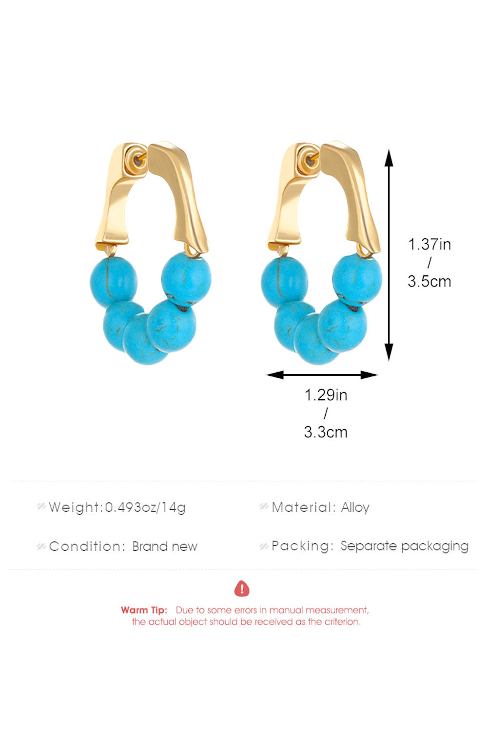 Turquoise Bead Plated Alloy Hook Earrings