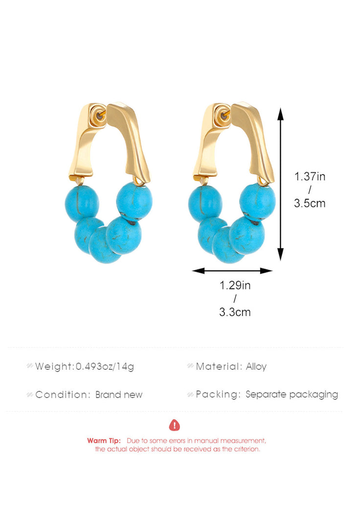 Turquoise Bead Plated Alloy Hook Earrings