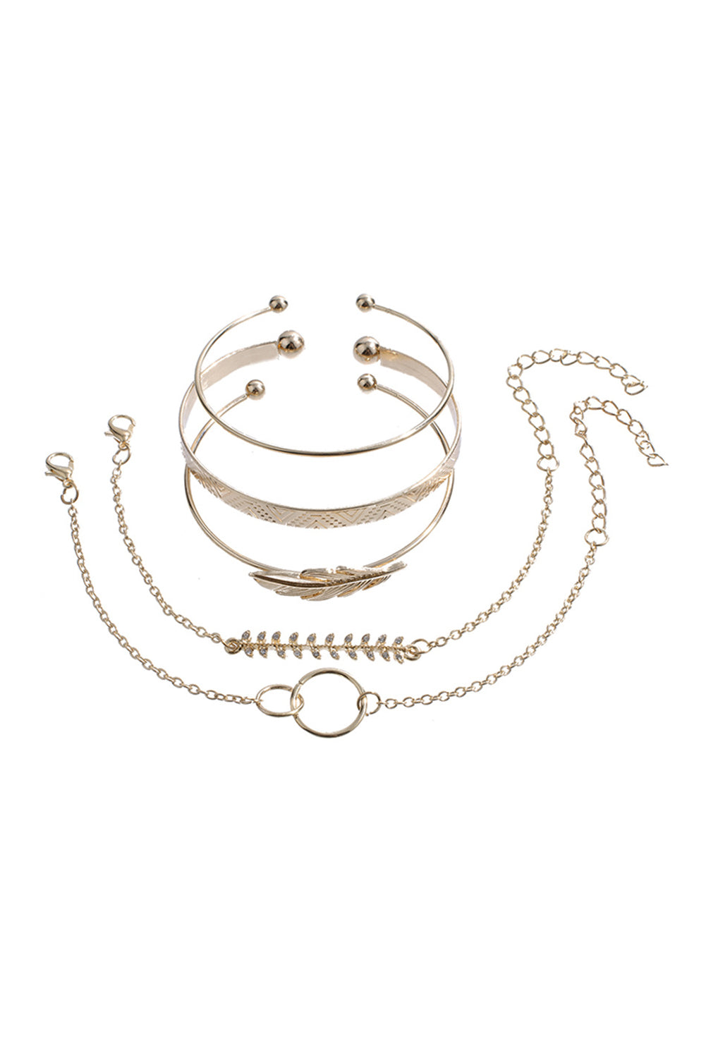Leaves Retro Pattern Adjustable Plated 5Pcs Bracelet Set