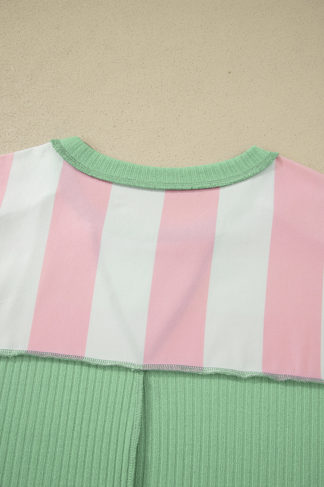 Pink Stripe Exposed Seam Ribbed Patchwork Oversized Tee