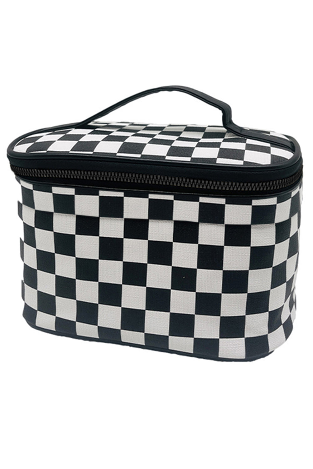 Checkered Zipper Large Cosmetic Bag with Handle