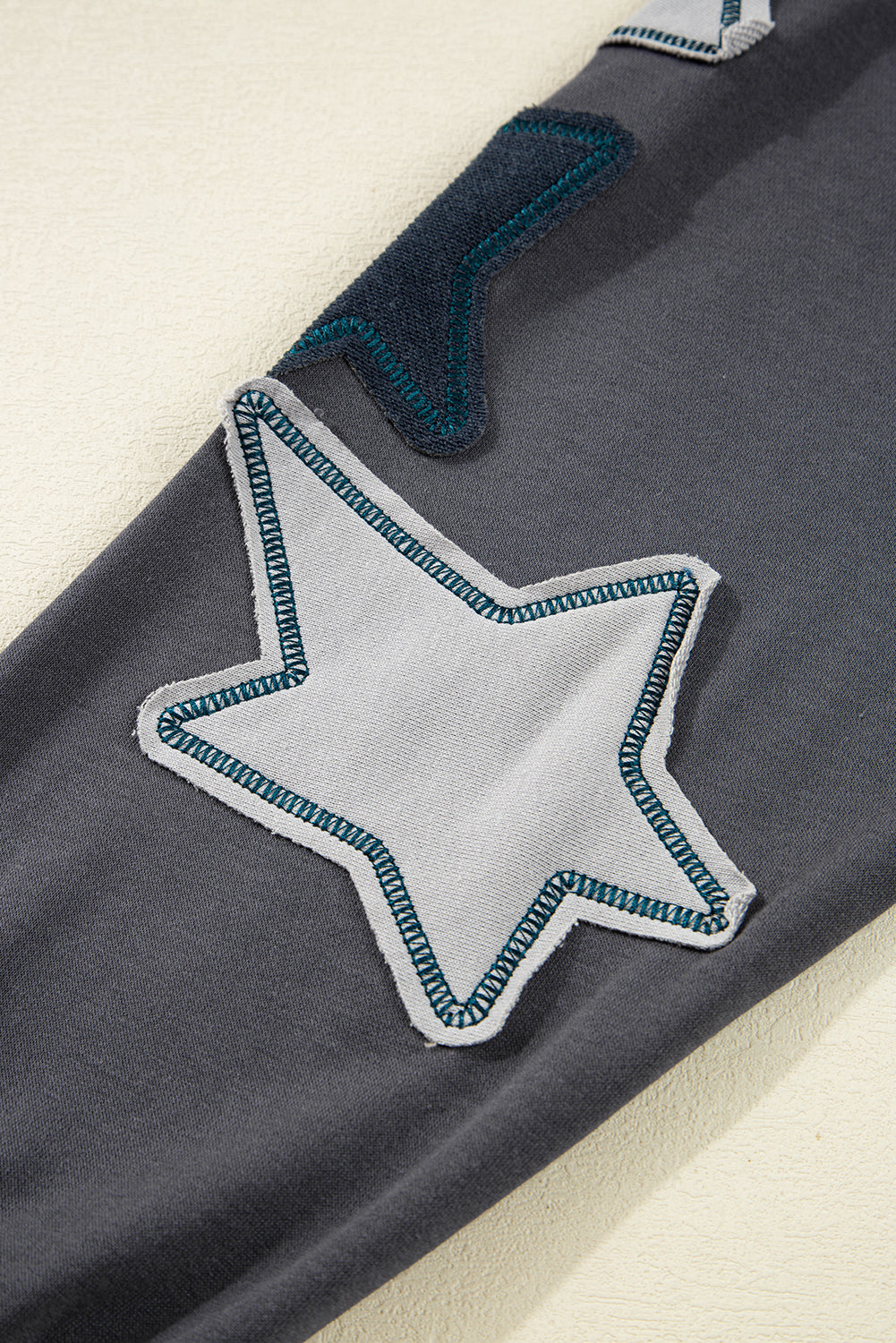Star Patchwork Contrast Stitching Mineral Wash Kangaroo Pocket Vintage Hoodie