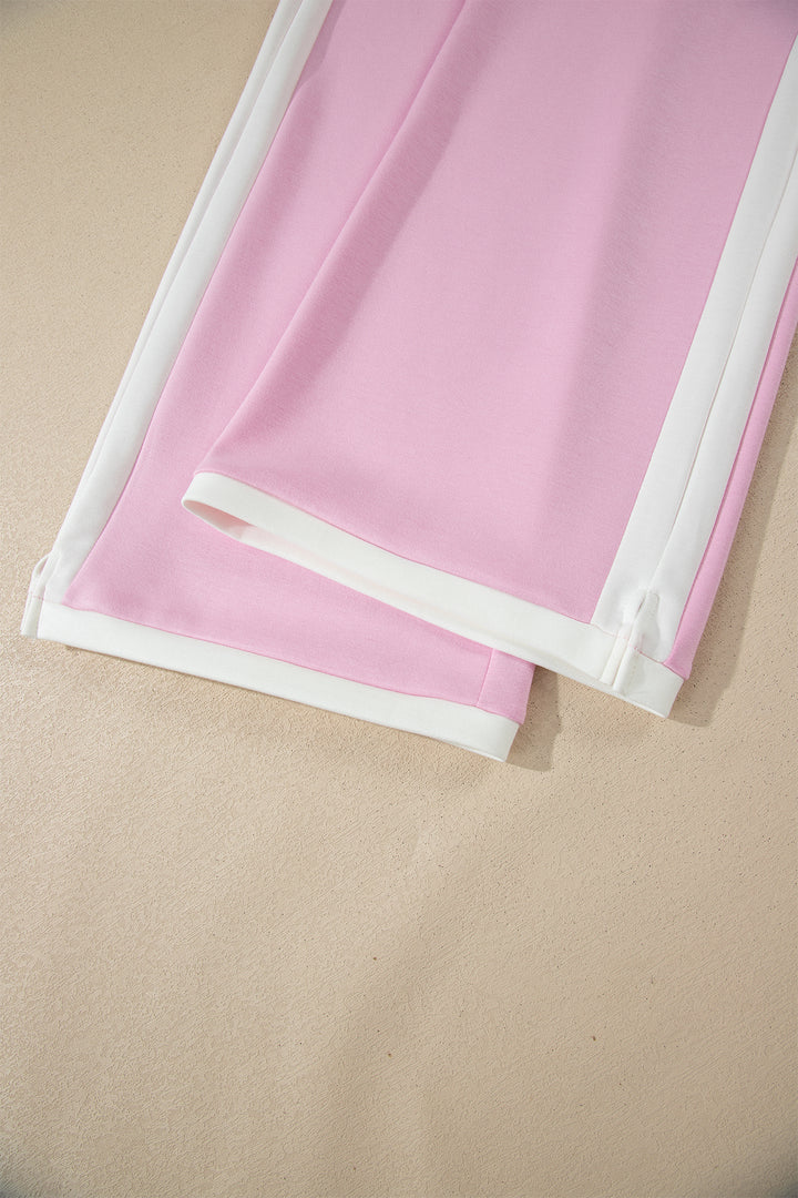 Pink Colorblock Trim Cropped Tank Elastic Waist Shift Pants 2pcs Set