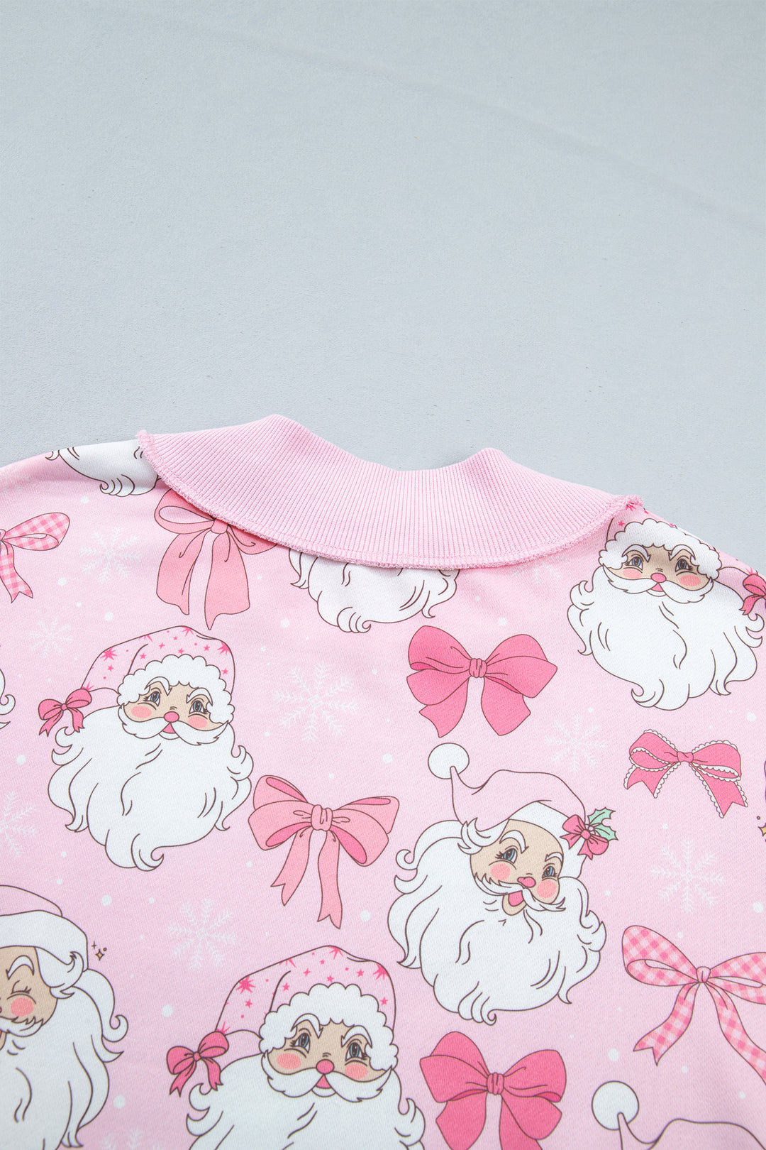 Pink Abstract Santa Print Drop Shoulder High Neck Sweatshirt