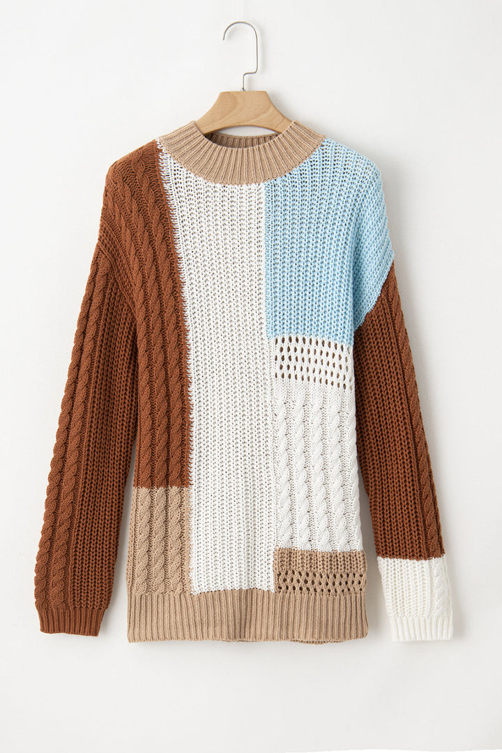 Mix Textured Knit Colorblock Patchwork Sweater