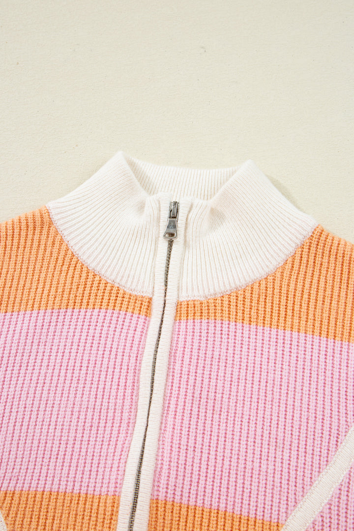 Colorblock Half Zip Oversize Sweater