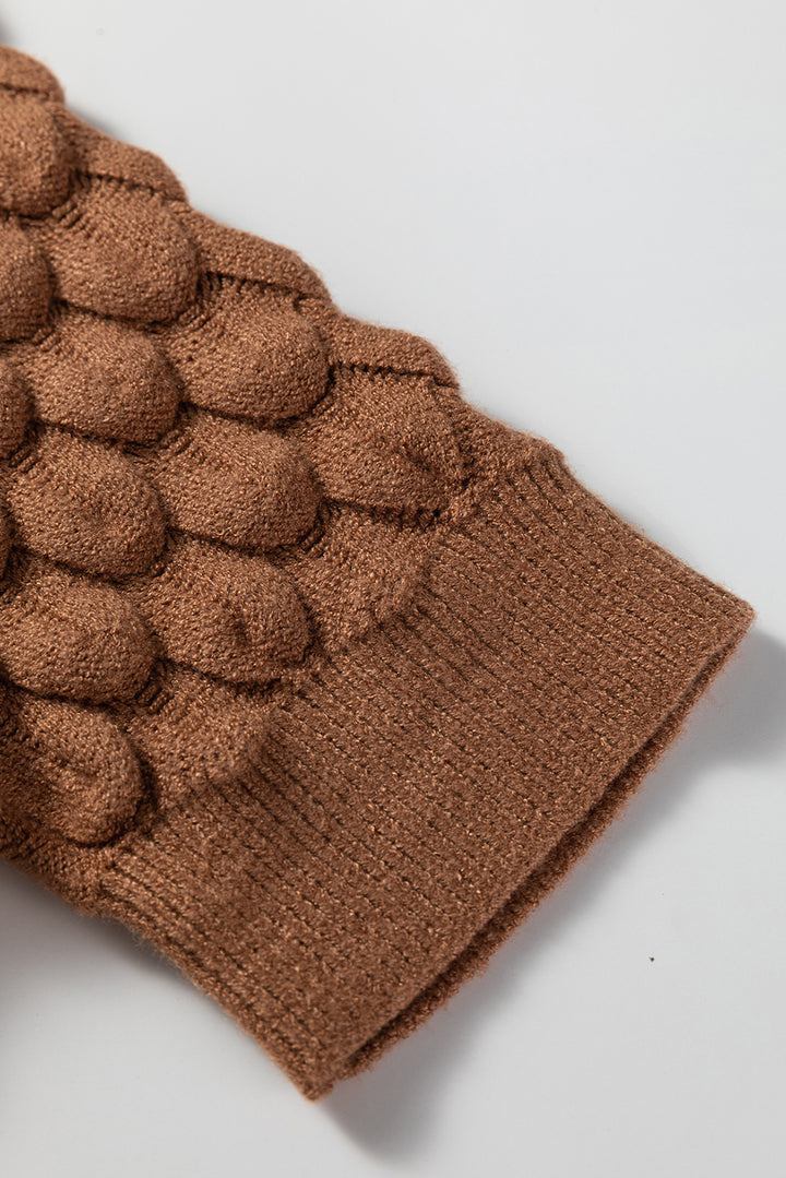 Fish Scale Textured Knit Ribbed Crew Neck Short Sleeve Sweater