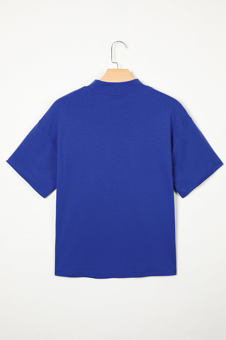 Dark Blue Solid Color High Neck Oversize Tee