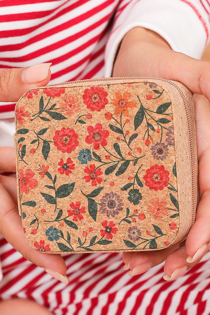 Retro Floral Print Portable Square Jewelry Box