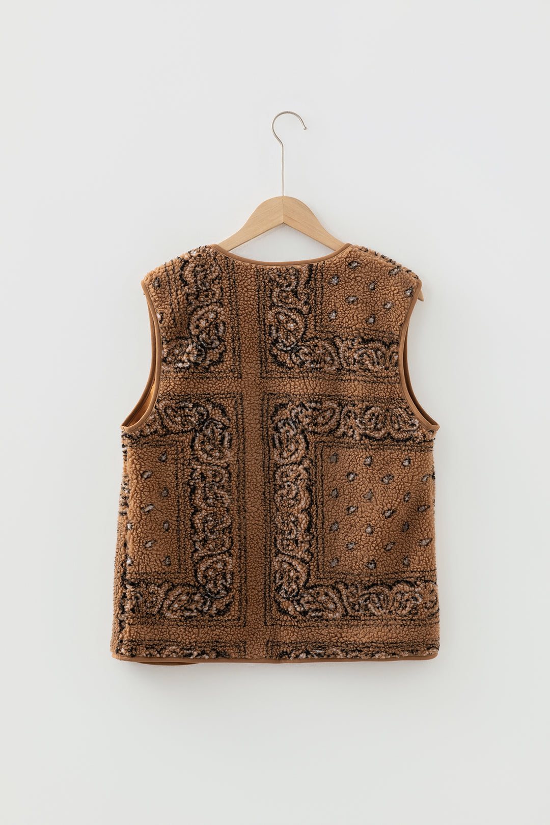 Brown Sherpa Paisley Print Pocketed Western Vest Jacket