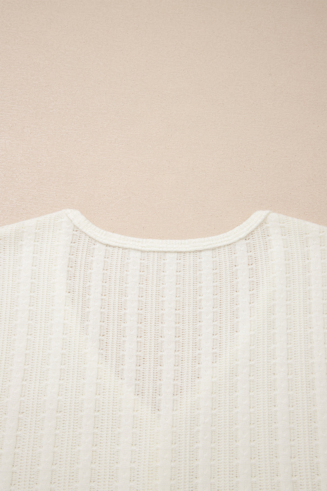 Solid Color Textured Button V Neck Raw Seam Henley Tee