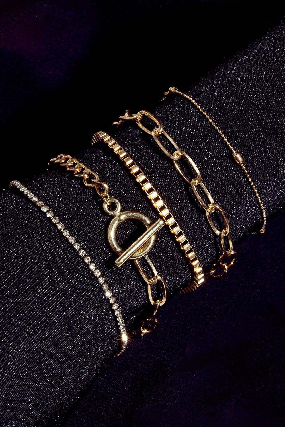 Rhinestone Geometric Plated 5-pcs Bracelet Set