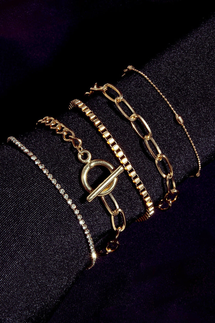 Rhinestone Geometric Plated 5-pcs Bracelet Set