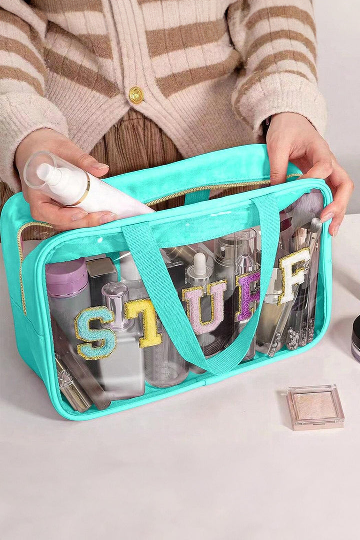 STUFF Glitter Chenille Patched Transparent Makeup Bag