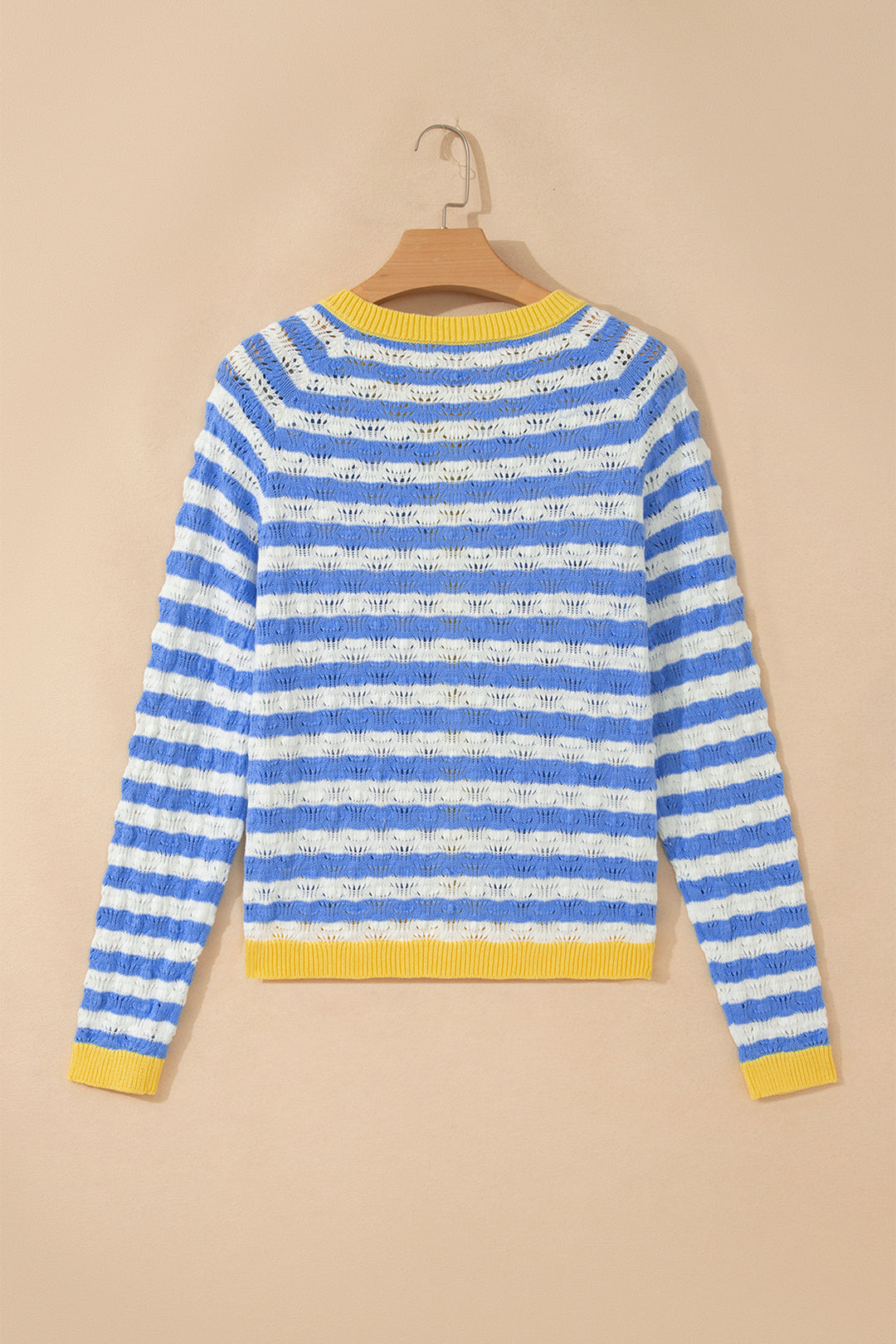 Sky Blue Stripe Button Front Long Sleeve Loose Fit Knit Cardigan