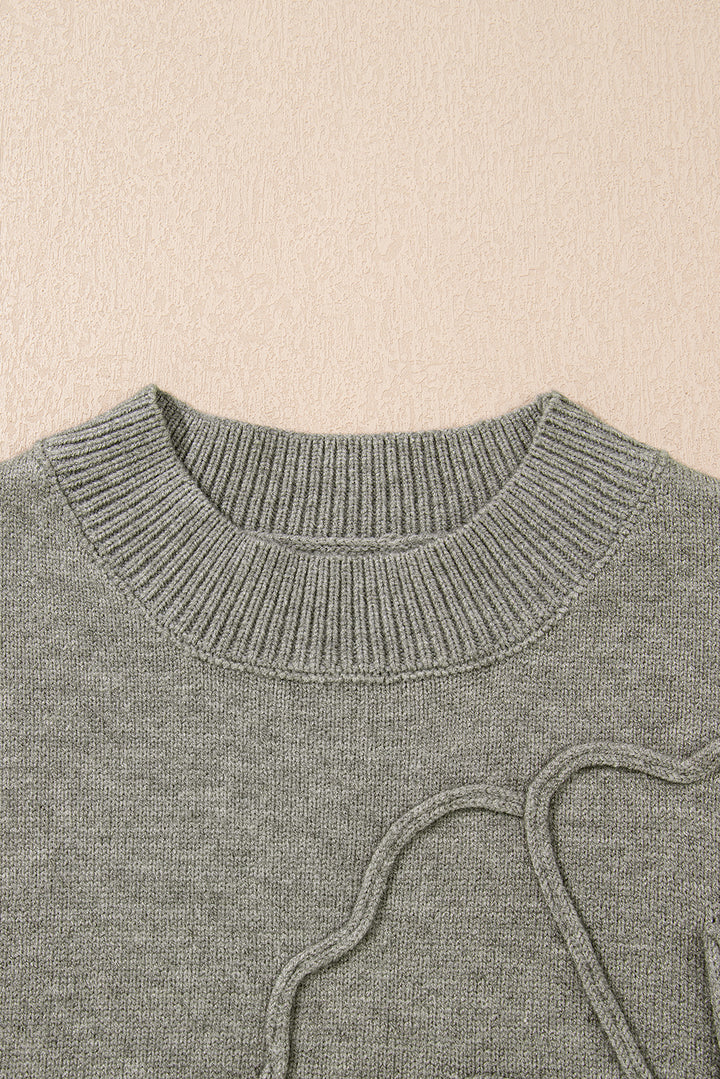 High Flower Pattern Ribbed Trim Short Sleeve Boxy Sweater