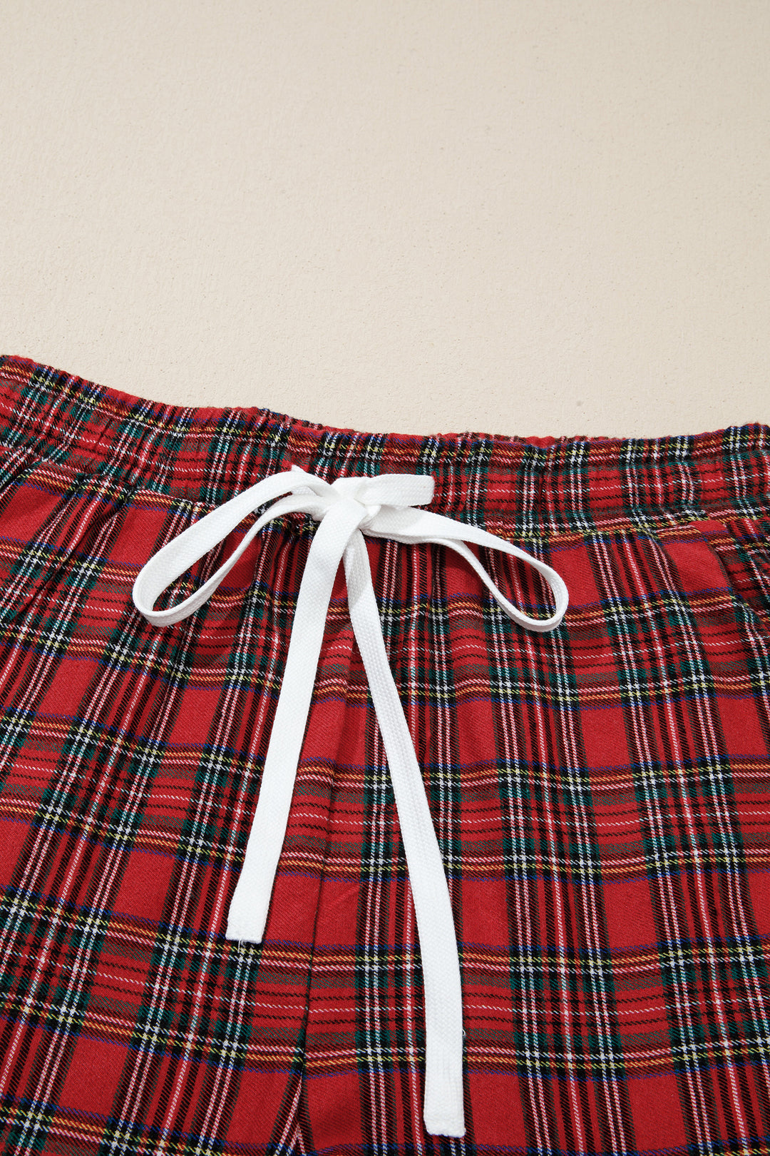 White Plaid Merry Slogan Embroidered Pocket Long Sleeve Shift Lounge Set