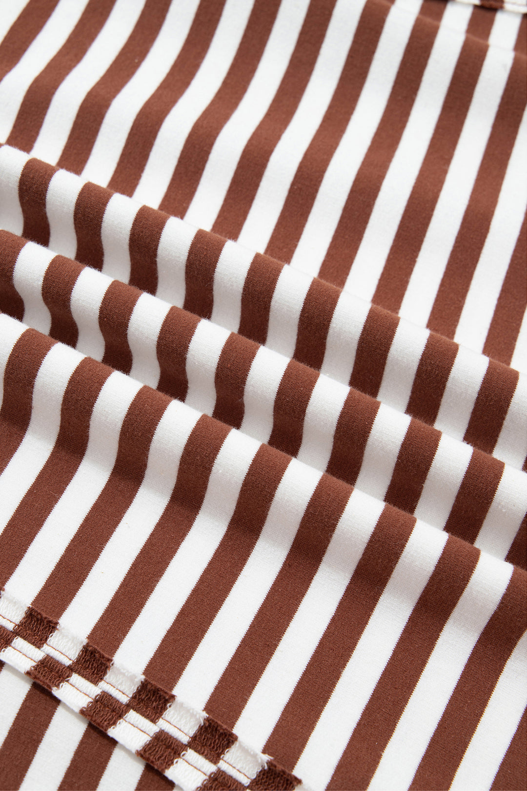 Brown Stripe Color Block Trim Raw Seam Split Hem Loose Pullover Sweatshirt
