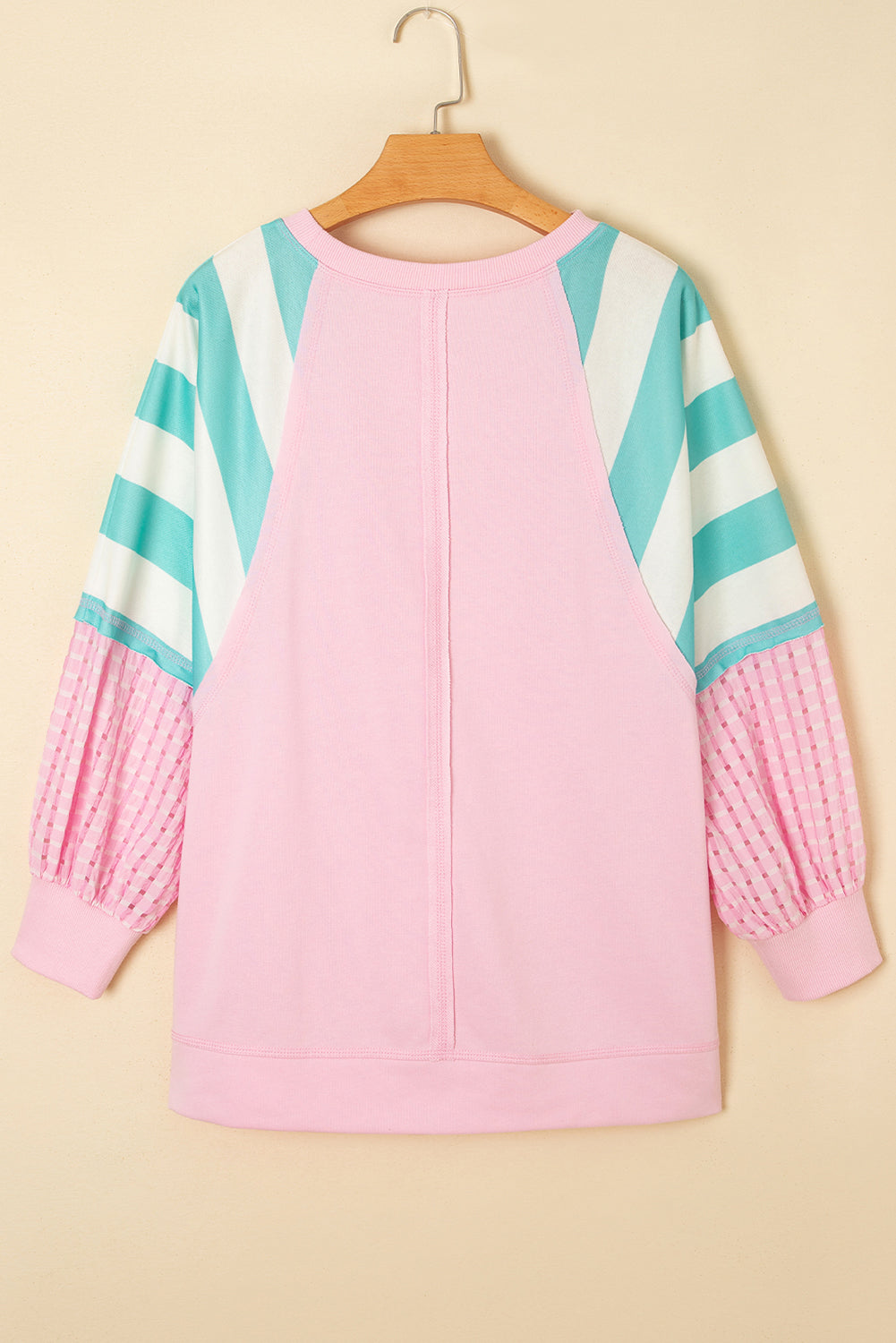 Cute Pink Striped Patchwork Raglan Pullover Top with Slits