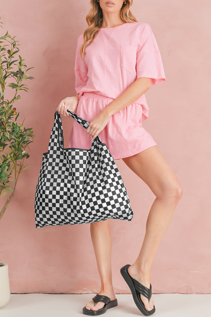 Große Canvas-Umhängetasche mit Karomuster