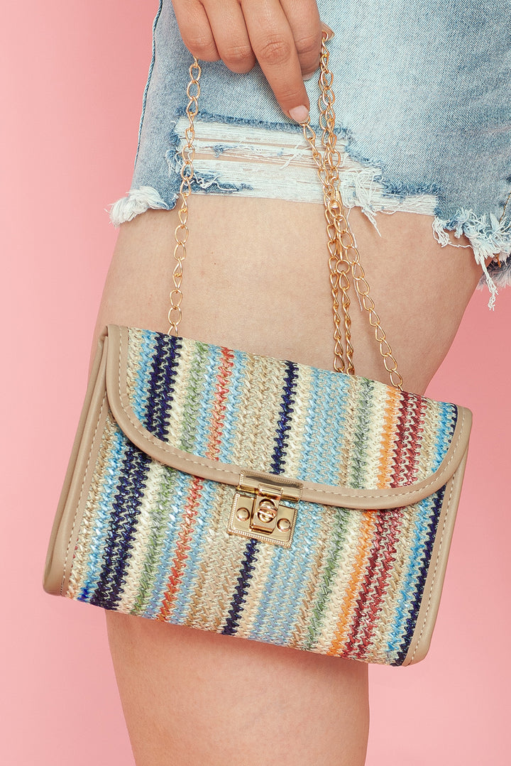 Sac à bandoulière simple à rabat en crochet rayé