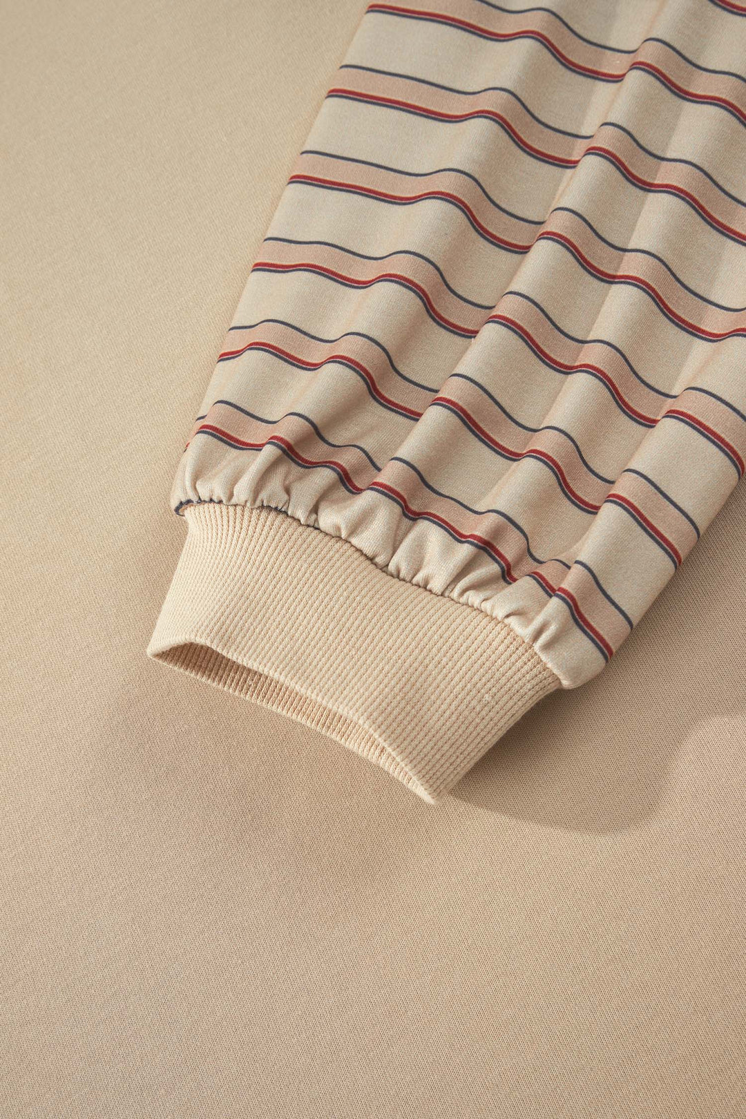 Parchment Striped Notched Neck Raw Edge Plus Size Jumper
