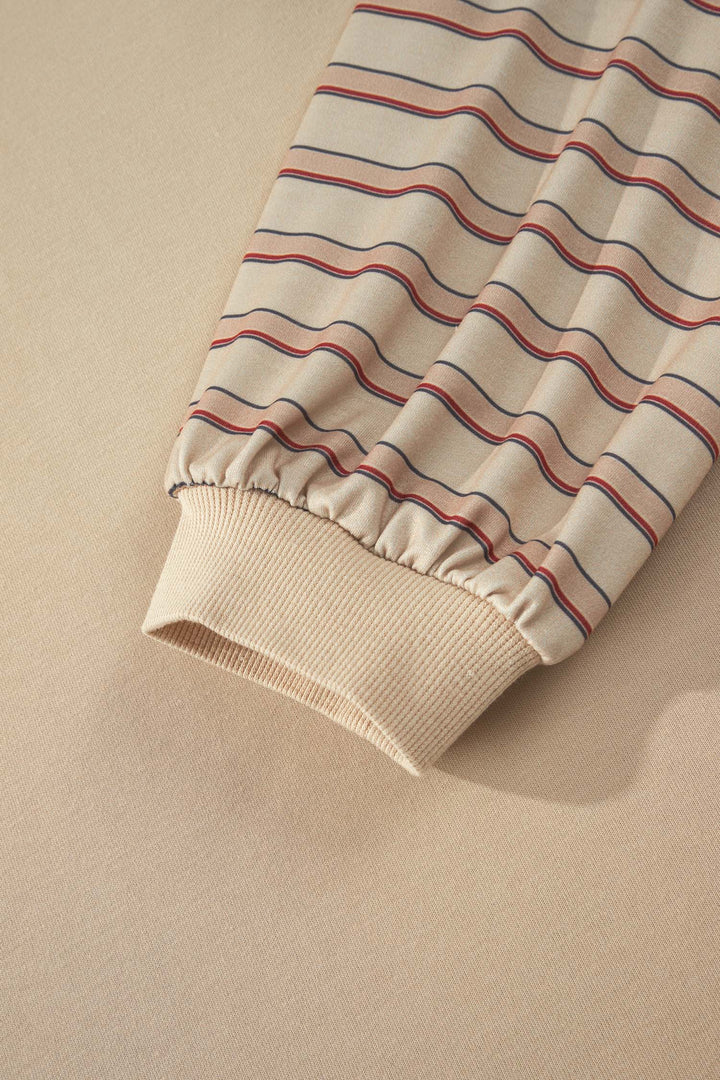 Parchment Striped Notched Neck Raw Edge Plus Size Jumper