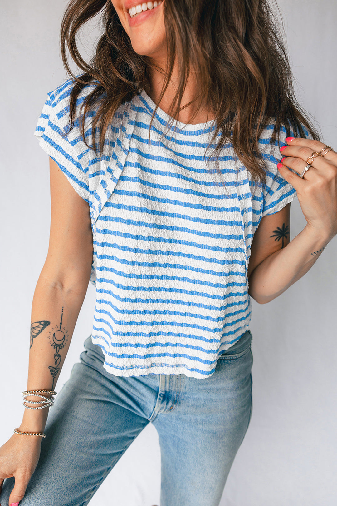 Textured Short Sleeve Patchwork T Shirt