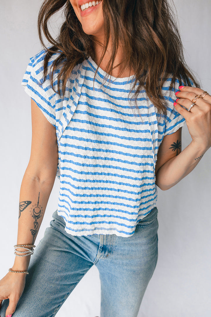 Textured Short Sleeve Patchwork T Shirt