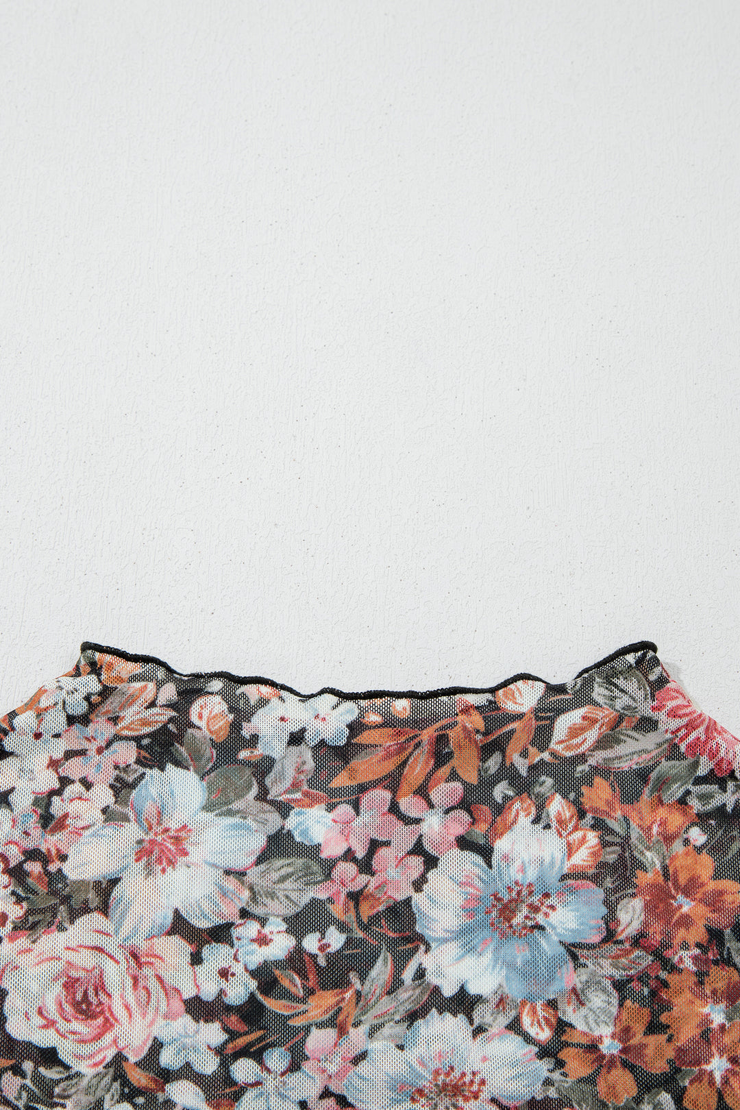 Brown Floral Printed Mesh Short Sleeve Top