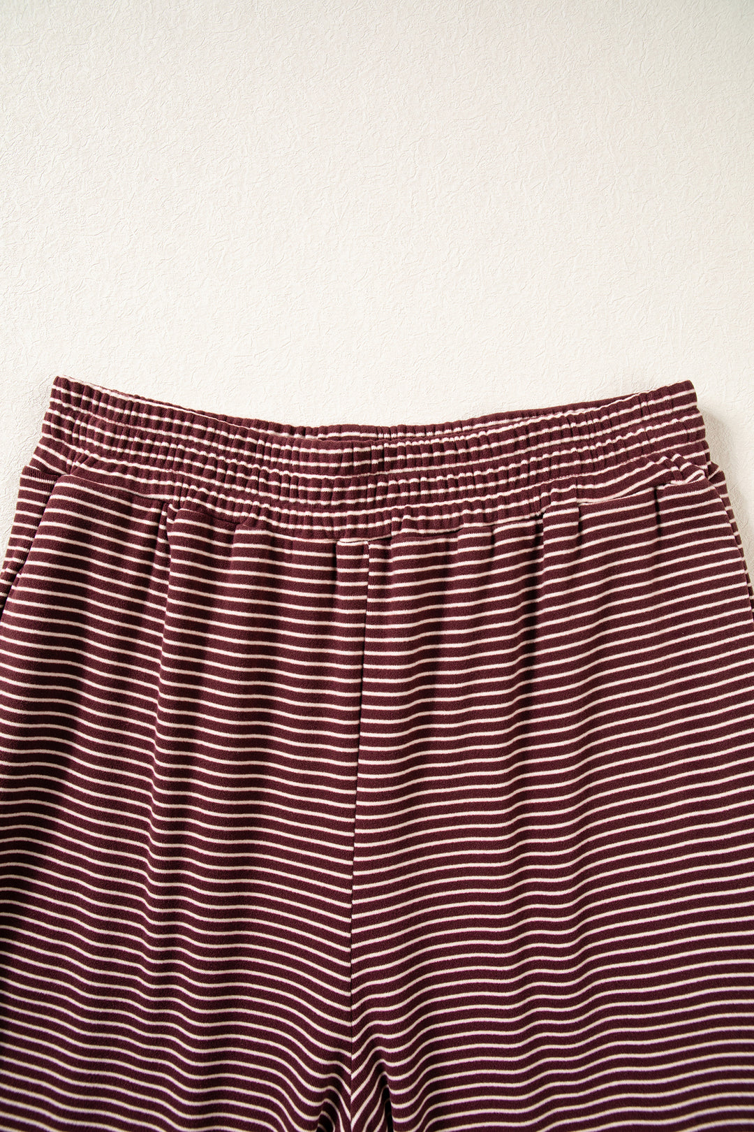 Brown Stripe Contrast Trim Round Neck Oversize Long Sleeve Top 2pcs Pant Set