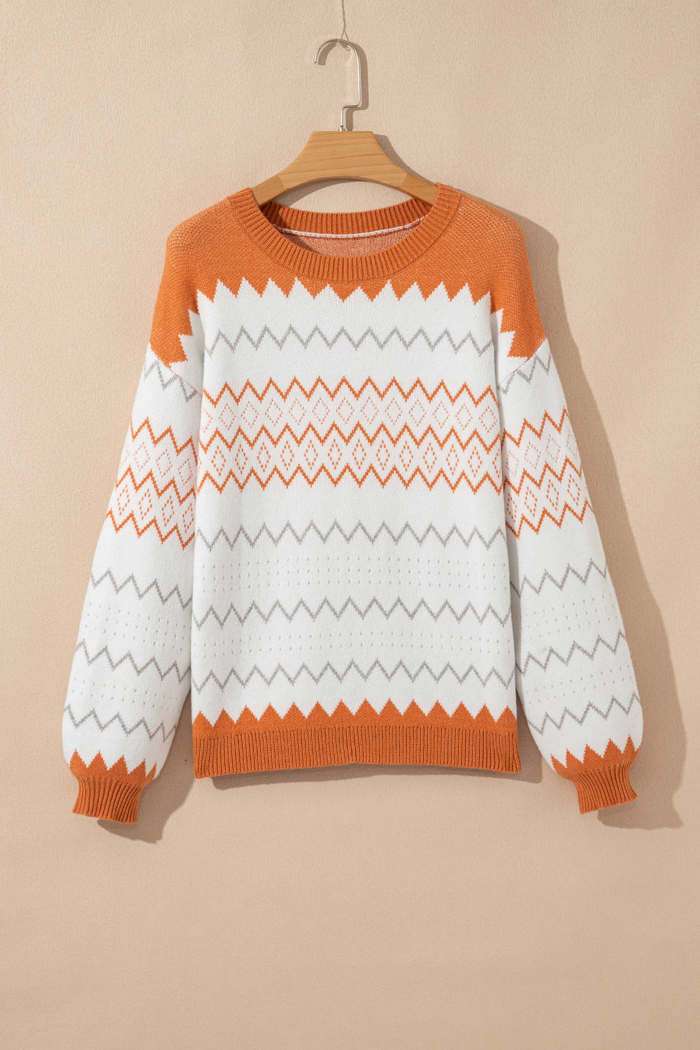 Zigzag Geometric Pattern Knitted Pullover Sweater