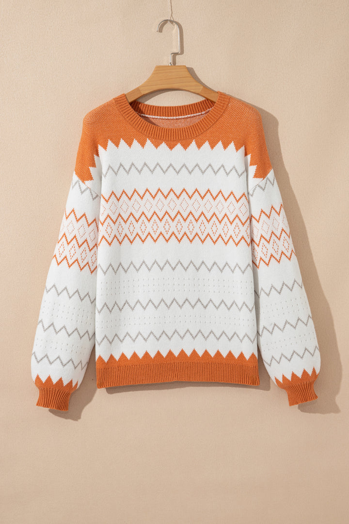 Zigzag Geometric Pattern Knitted Pullover Sweater