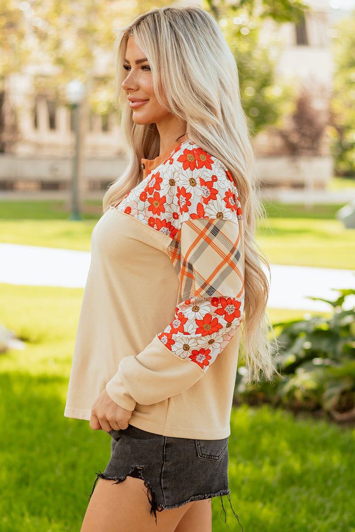 Floral Plaid Patchwork Casual Top