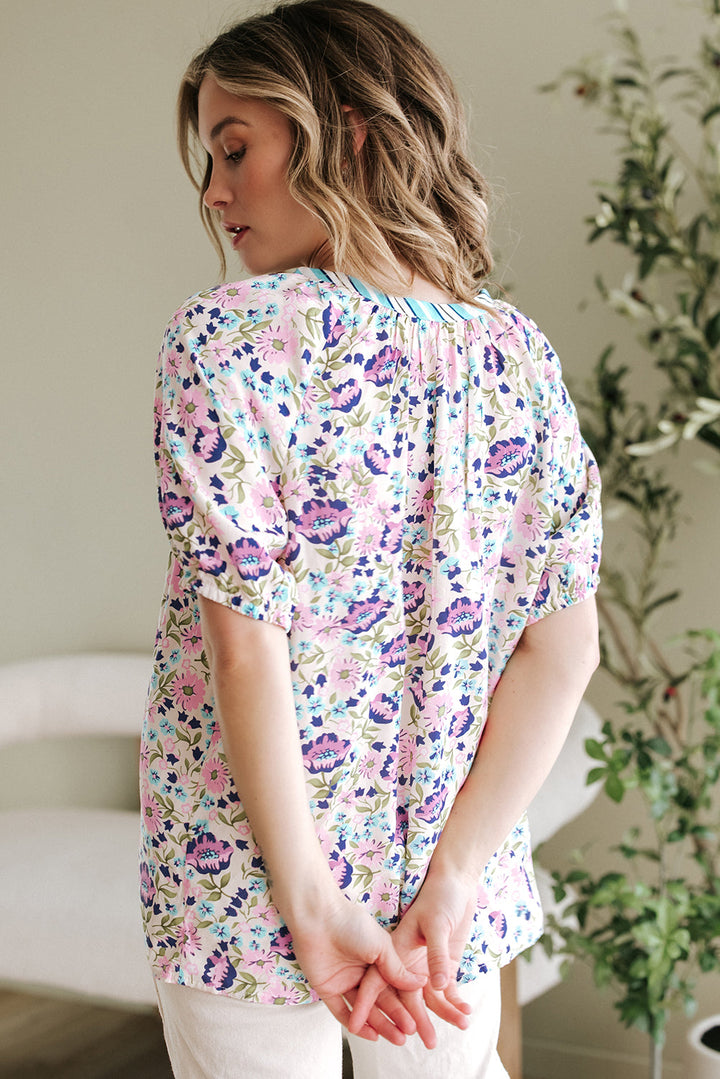 Bohemian Floral V Neck Loose Half Sleeve Blouse