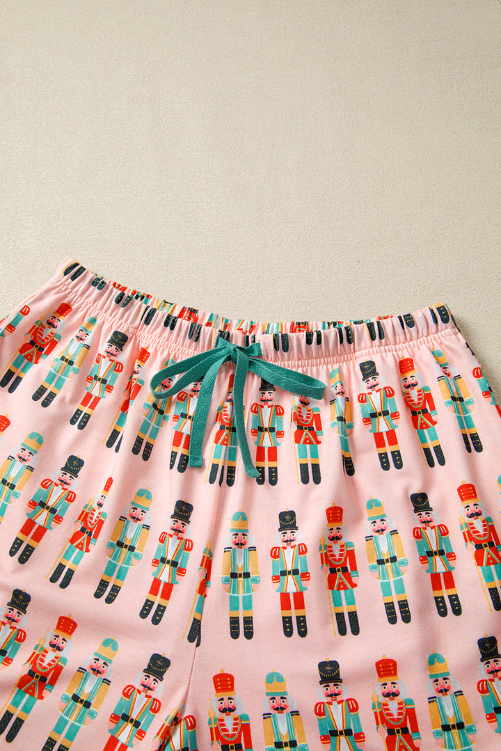 Pink Nutcracker March Long Sleeve Button Up 2pcs Pajama Short Set