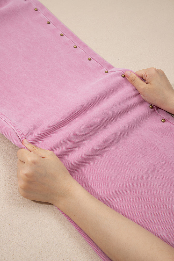 Pink Beaded Side Detail Split Loose Jeans