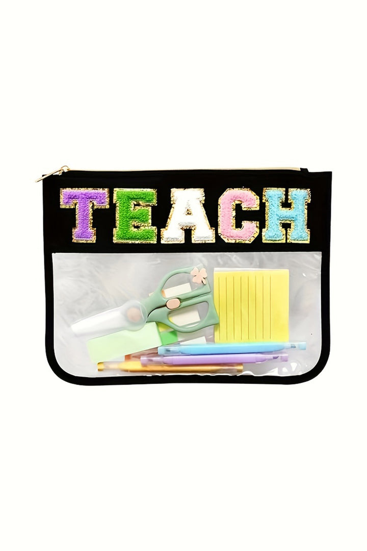 TEACH Glitter Chenille Clear PVC Makeup Bag