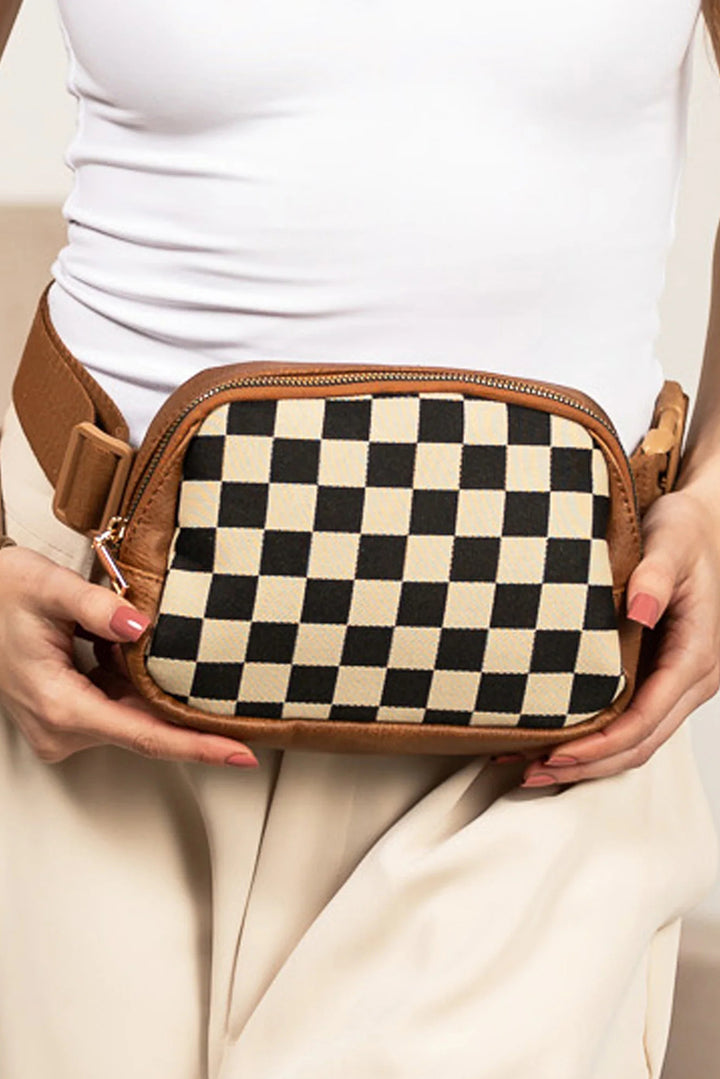 Sac banane à bandoulière en similicuir à carreaux patchwork