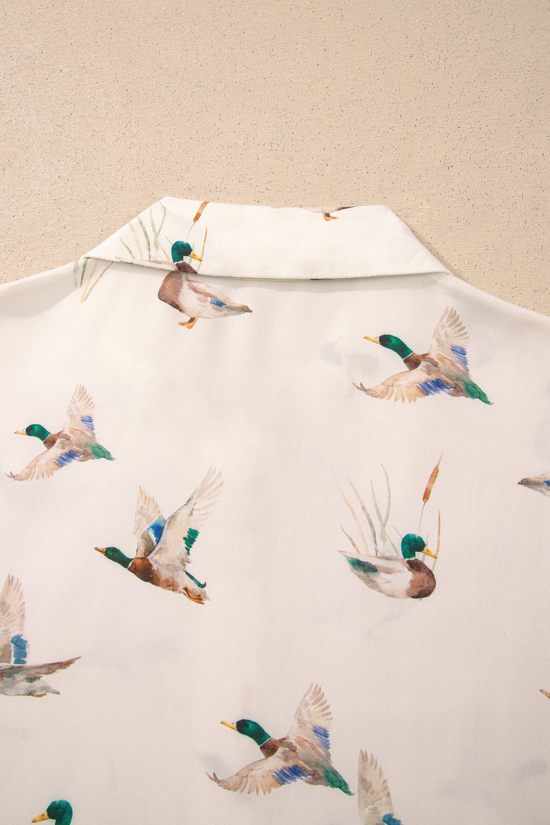 Beige Mallard Print Shirt Style Short Two Piece Set